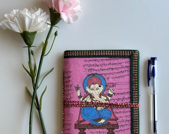 Ganesha Indian Art Journal, Pink Fuchsia Blank Diary, New Venture Gift, Spiritual Present, God of Auspicious Beginnings, Good luck Present