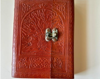 Tree of life handmade leather bound journal diary/notebook/sketchbook with embossed design and handmade paper, 7"x5", Unisex Gift