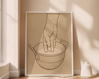 Impression d'art Comment cuisiner du riz - Poster de cuisine philippine et asiatique, mesure de l'eau de riz à la main, décoration murale minimaliste à imprimer