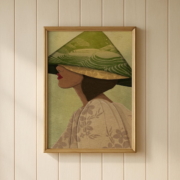 Philippinisches Poster, Boho-Kunst im feministischen Stil der Filipina, Philippinische Kunst, Kunst in Filipiniana-Kleidung, Salakot-Wandkunst, Kunst der Reisterrassen von Banaue, Digital