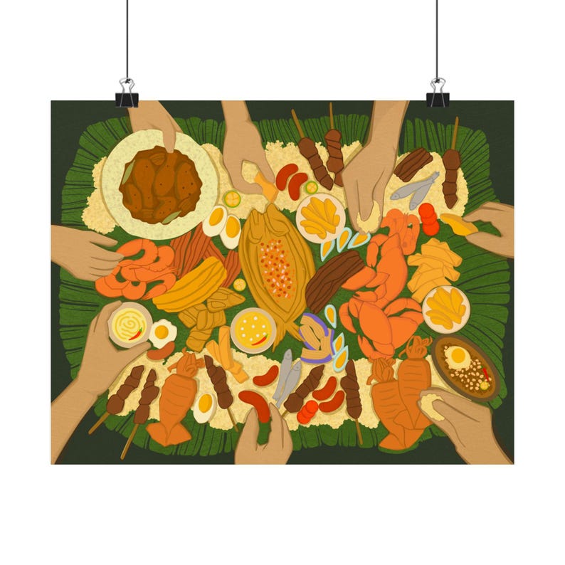 Poster Art Print, Filipino Kamayan Feast, Dining Wall Decor, Gathering Gift for Filipino Friend, Philippines Artwork, Satin Poster (210gsm), image 7