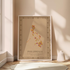 Filippijnse kaart met etnisch patroonkunst, Filipijns muurdecor, afdrukbare poster, Pinoy Home Living Room Art, digitale download, cultuur, pinas