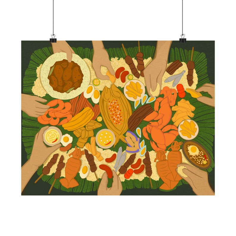 Poster Art Print, Filipino Kamayan Feast, Dining Wall Decor, Gathering Gift for Filipino Friend, Philippines Artwork, Satin Poster (210gsm), image 8