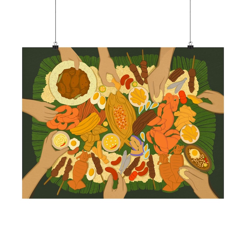 Poster Art Print, Filipino Kamayan Feast, Dining Wall Decor, Gathering Gift for Filipino Friend, Philippines Artwork, Satin Poster (210gsm), image 9