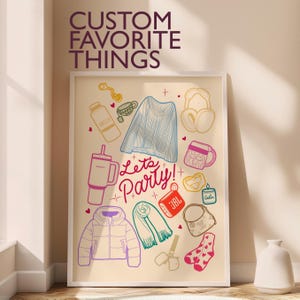 Custom Personalized Favorite Things, Illustration Poster Prints, Pritable Digital Art, Hand Drawn Art, Custom Art Prints, Wall Art Decor
