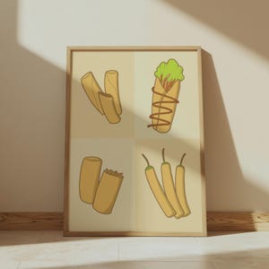 Lumpia Food Art, Spring Roll Poster, Digital Art Printables, Filipino Wall Art Decor, Philippine Art, Pinoy Home And Kitchen Decor