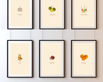 Set of 6 Filipino Food | Filipino Art | Philippine Art | Filipino Ingridients | Filipino Wall Art | Filipino Decor | Philippine Wall Art |