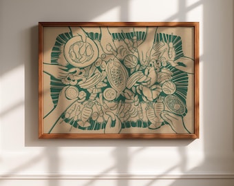 Fête philippine kamayan, Pinoy Boodle Fight Art, Filipino Home Art Printables, Salo Salo Pamilya Art Decor, Cuisine, Philippin Friend Gift Art