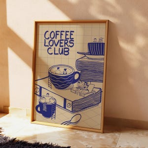 Retro Coffee Lover Club druckbare Poster Kunst, minimalistische digitale Wanddekoration, Haus & Küche, wunderliche Schwimmbad Print, herunterladbar