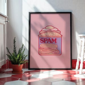 Spam Silog Can Art, Filipino Food Funny Breakfast Wall Decor, Philippines Printable Poster, Cute Artwork, Pink Digital Download, Pinoy Gift