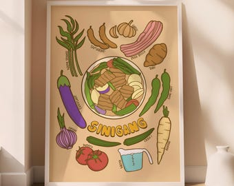 Art philippin, Philippines Food Sinigang Illustration, Recette philippine pour la décoration murale de cuisine, Philippines Poster Culture Art, Cadeau philippin