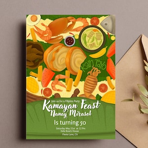 Editable Filipino Kamayan Birthday Theme Invitation, Filipino Kamayan Party, Filipino Party, Filipino Meals, Filipino Food Invitation