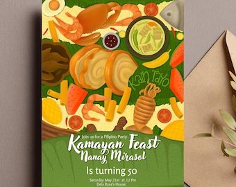 Editable Filipino Kamayan Birthday Theme Invitation, Filipino Kamayan Party, Filipino Party, Filipino Meals, Filipino Food Invitation