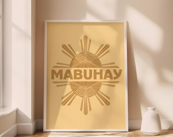 Art philippin de bienvenue Mabuhay 3 étoiles et un soleil, affiche d'art murale philippine, art pour la maison et le salon, art de la culture philippine, cadeau