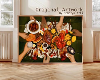 Gathering Art Print, Filipino Kamayan Feast Philippines Salo Salo Culture Tradition Satin Poster Wall Decor, Home Decor, Filipino Wall Art,