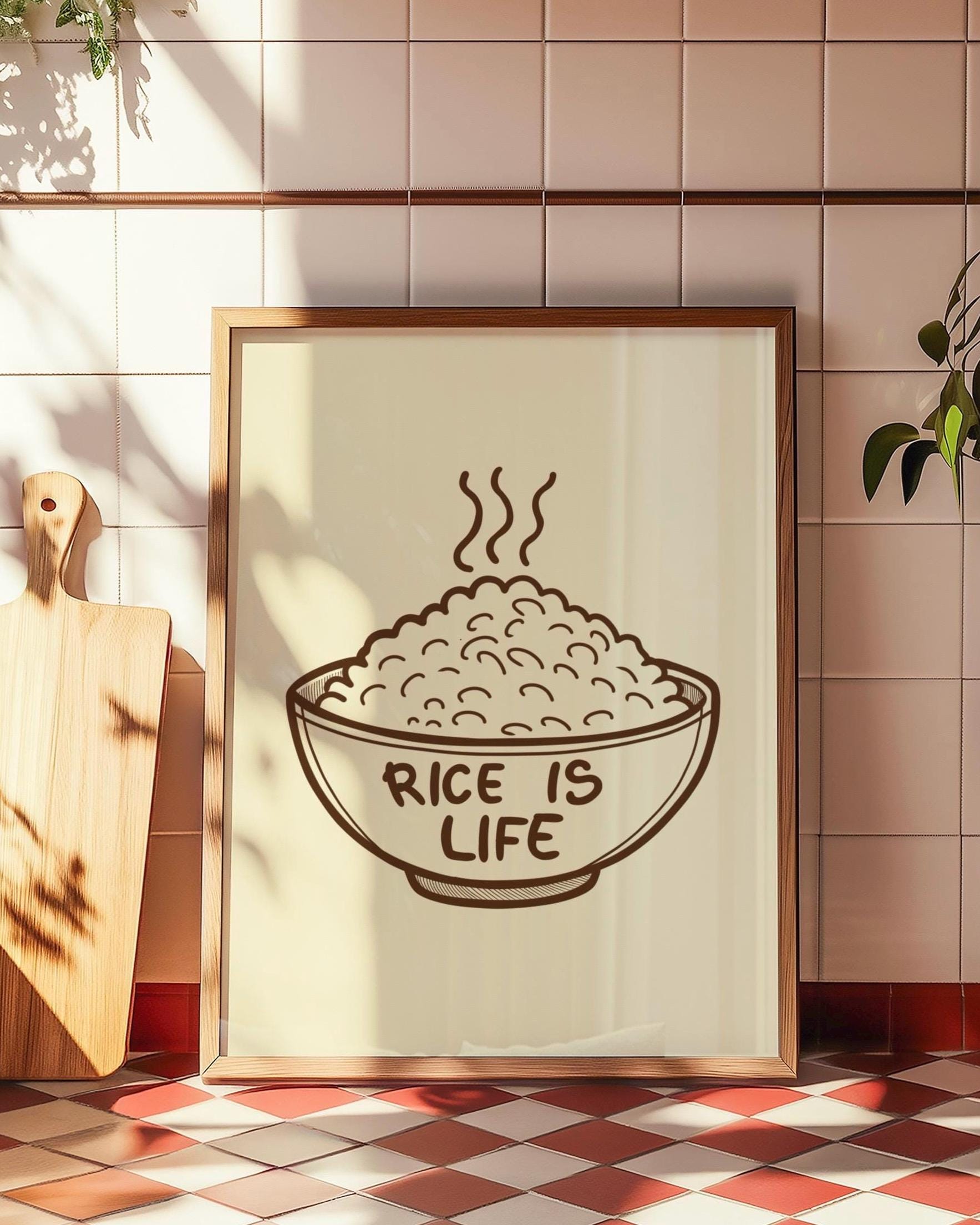 Rice is life Printable Poster Art, Asian Food, Rice Lover Art, Food Lover, Retro Asian Art, Trendy Kitchen Wall Art Decor, Food Prints