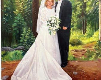 Custom Wedding Oil Painting Portrait on Canvas, Hand-Painted Couple Keepsake