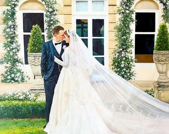 Custom Wedding Oil Painting from Photo, Hand-Painted Couple Portrait on Canvas