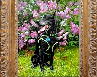 Custom Black Lab Oil Painting Portrait, Hand-Painted Dog Keepsake, Dog Dad Gift