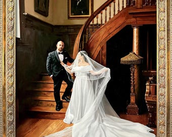 Custom Wedding Oil Painting Portrait, Hand-Painted Couple Canvas, Anniversary Gift