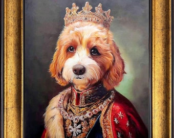 Custom Royal Goldendoodle Oil Painting, Renaissance Dog Portrait on Canvas
