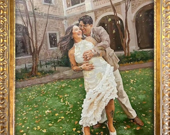 Custom Wedding Oil Painting Portrait, Hand-Painted Couple Canvas Art, Anniversary Keepsake