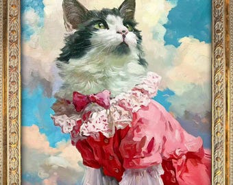 Original Cat Oil Painting, Victorian Portrait, Whimsical Pet Wall Art