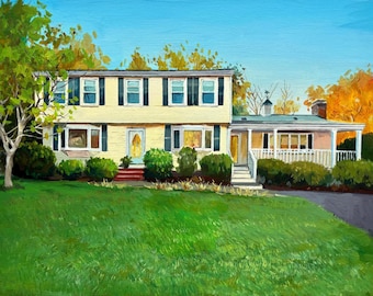 Custom Oil House Portrait Painting, Hand-Painted Canvas, Housewarming Gift Keepsake