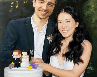 Custom Wedding Oil Painting Portrait, Hand-Painted Couple Canvas, Anniversary Keepsake