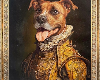 Custom Renaissance Pet Portrait Oil Painting, Royal Knight Dog Art, Terrier Rescue Gift