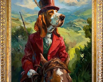 Custom Basset Hound Oil Painting, Regal Pet Portrait on Canvas
