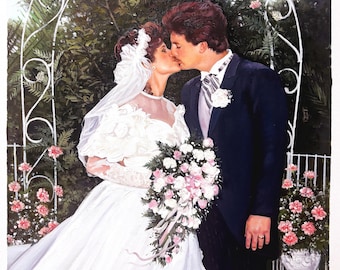 Custom Wedding Oil Painting Portrait, Hand-Painted Couple Anniversary Heirloom Canvas