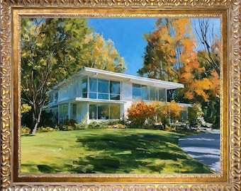 Custom Oil House Portrait Painting, Realtor Closing Gift, Hand-Painted Home Canvas Keepsake
