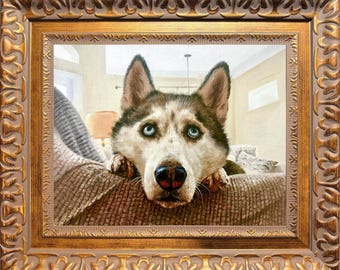 Custom Husky Oil Painting Pet Portrait, Hand-Painted Memorial Canvas Keepsake