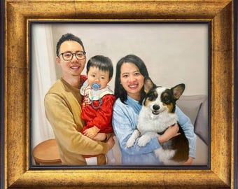 Custom Family Oil Portrait from Photo, Hand-Painted Mom Gift, Child and Pet Keepsake