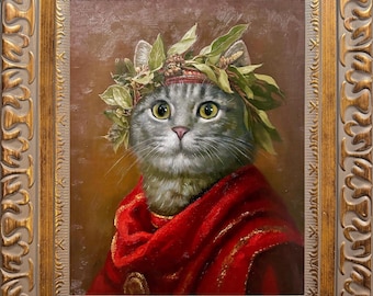Custom Tuxedo Cat Oil Painting Portrait, Hand-Painted Pet Canvas Art