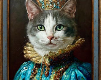 Custom Pet Portrait Oil Painting: Personalized Cat Art Remembrance Gift
