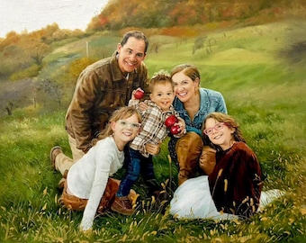 Custom Oil Painting Family Portrait from Photo, Hand-Painted Canvas Keepsake