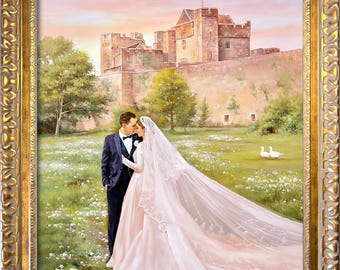 Custom Wedding Oil Painting Portrait, Hand-Painted Couple Anniversary Keepsake
