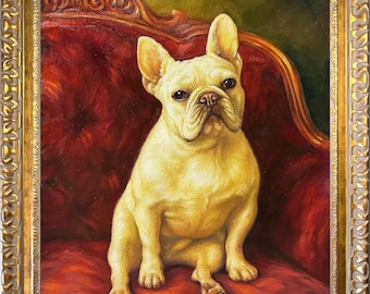 Custom French Bulldog Oil Painting, Hand-Painted Pet Portrait on Canvas