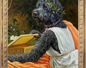 Custom Pet Portrait Oil Painting, Royal Greek Goddess Dog Art, Goldendoodle Commission