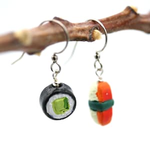 Tiny Sushi Earrings: Hand-Painted Clay Maki & Nigiri