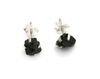 Raw Shungite Stud Earrings, Sterling silver Posts, Healing Jewelry, Earth Chakra Stone