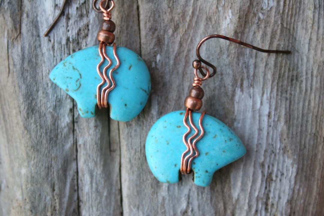 Zuni Bear Earrings, Boho Earrings, Southwestern Jewelry, Bear Fetish