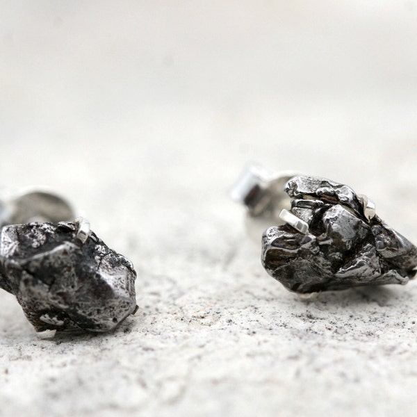 Meteorite Earrings, Meteorite Stud Earrings, Meteorite Jewelry, Healing Jewelry, Space Jewelry, Metaphysical Jewelry, 6th Anniversary Gift