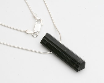 Raw Black Tourmaline Slider Necklace, Black Tourmaline Pendant, Raw Tourmaline Jewelry, Healing Jewelry, Sterling Silver Chain