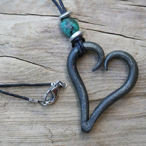 Iron Heart Necklace, Hand Forged Iron, Blacksmith, Heart Necklace, Boho Necklace, Iron Jewelry, Iron Anniversary Gift