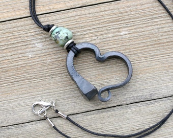 Horse shoe nail necklace, Hand forged heart necklace, Iron jewelry, Iron Anniversary Gift, 6th Anniversary