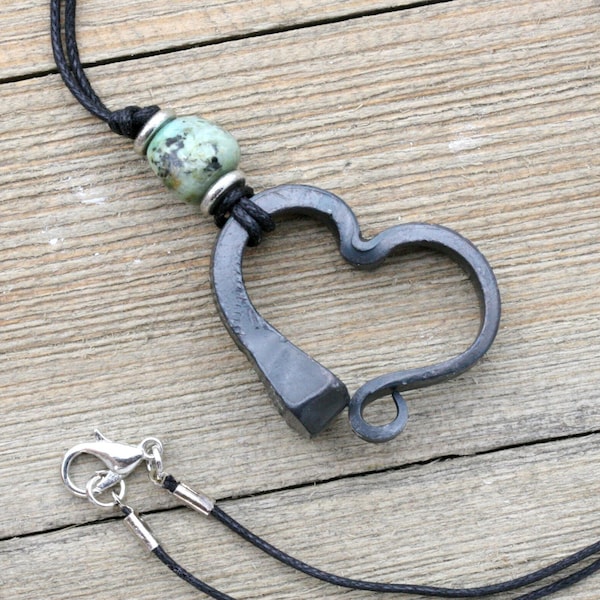 Horse shoe nail necklace, Hand forged heart necklace, Iron jewelry, Iron Anniversary Gift, 6th Anniversary