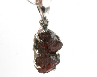 Raw Garnet Necklace, Raw Garnet Pendant, Natural Garnet Jewelry, January Birthstone, Raw Gemstone, Garnet Necklace, Raw Crystal, Rhodium